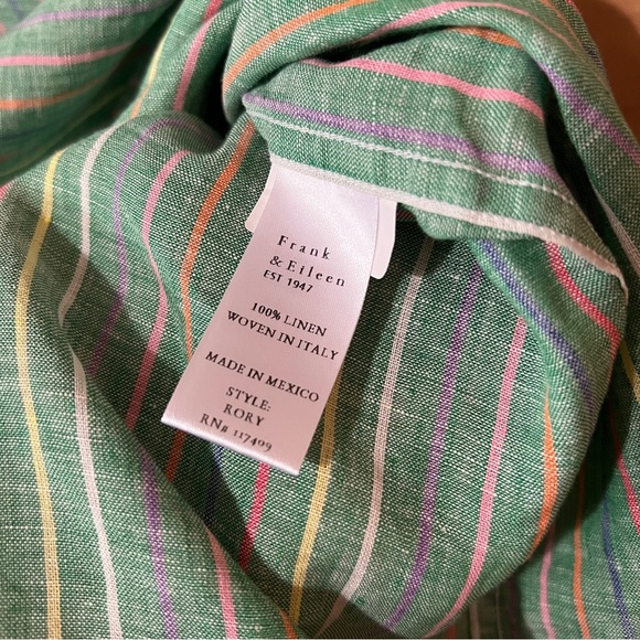 Frank & Eileen | Rory Maxi Shirtdress Linen Green Multi Stripe Dress Size M - Picture 13 of 14